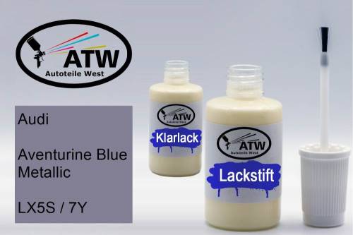 Audi, Aventurine Blue Metallic, LX5S / 7Y: 20ml Lackstift + 20ml Klarlack - Set, von ATW Autoteile West.